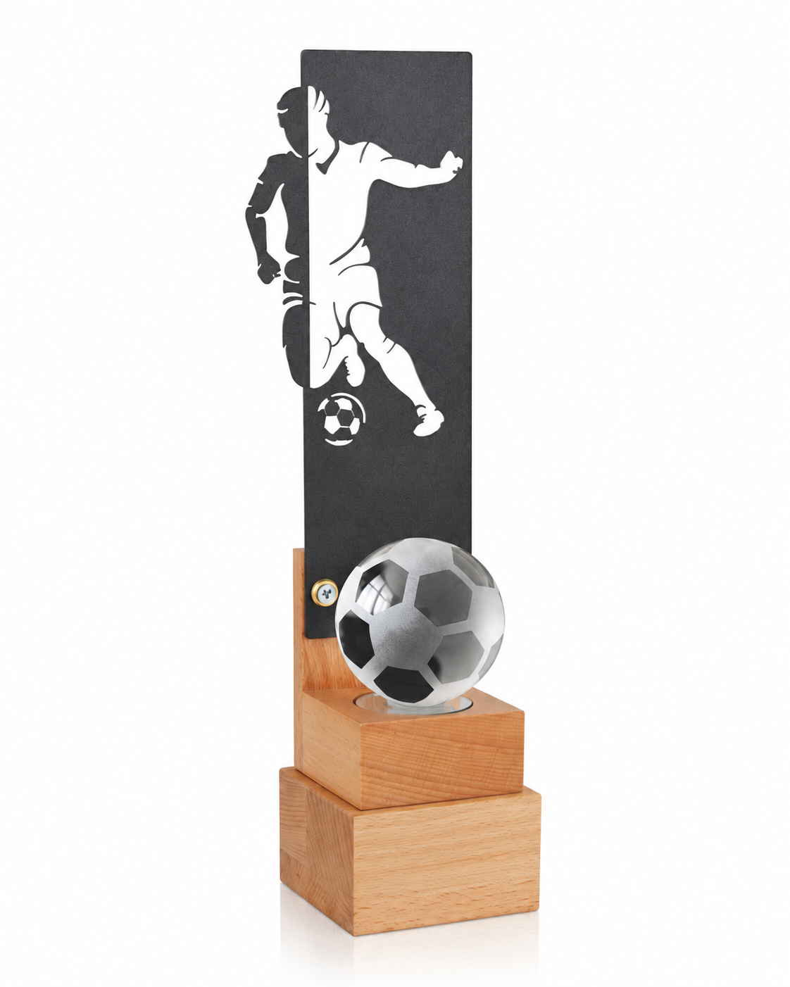 TROFEO DE MADERA Y CRISTAL DE FUTBOL