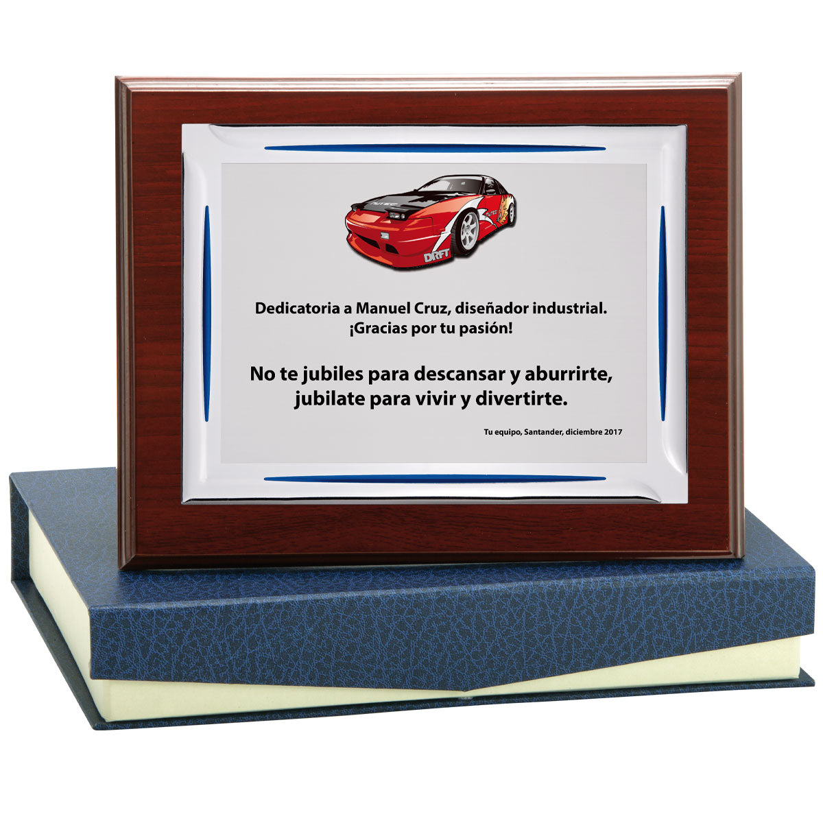 PLACA ALUMINIO PLATEADO ADORNOS AZUL