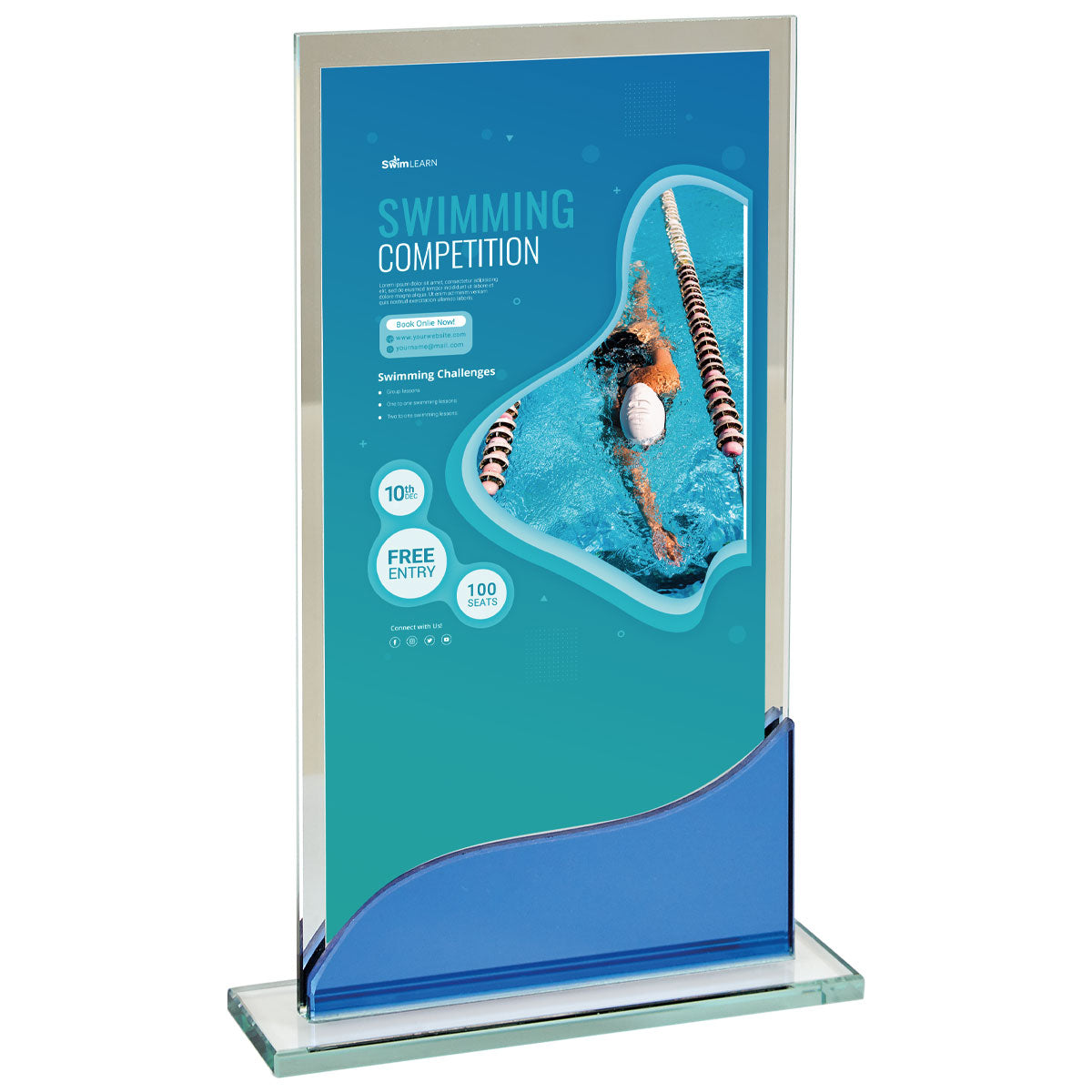 TROFEO DE CRISTAL CON DETALLE AZUL