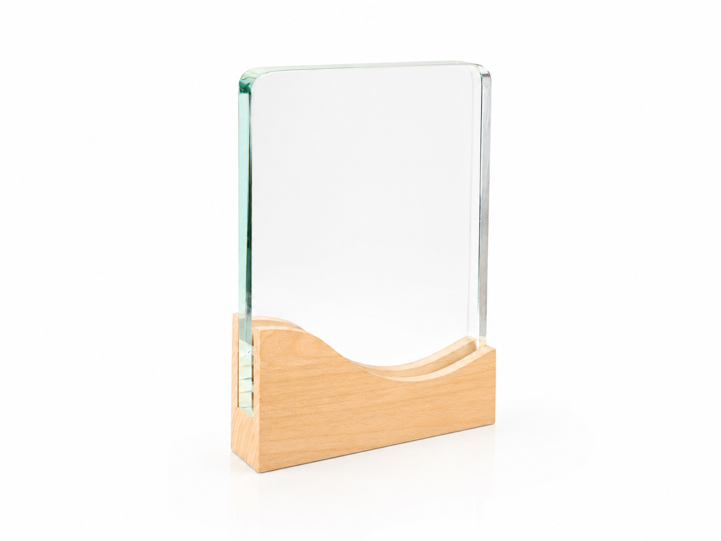 TROFEO CRISTAL RECTANGULAR CON PEANA DE MADERA