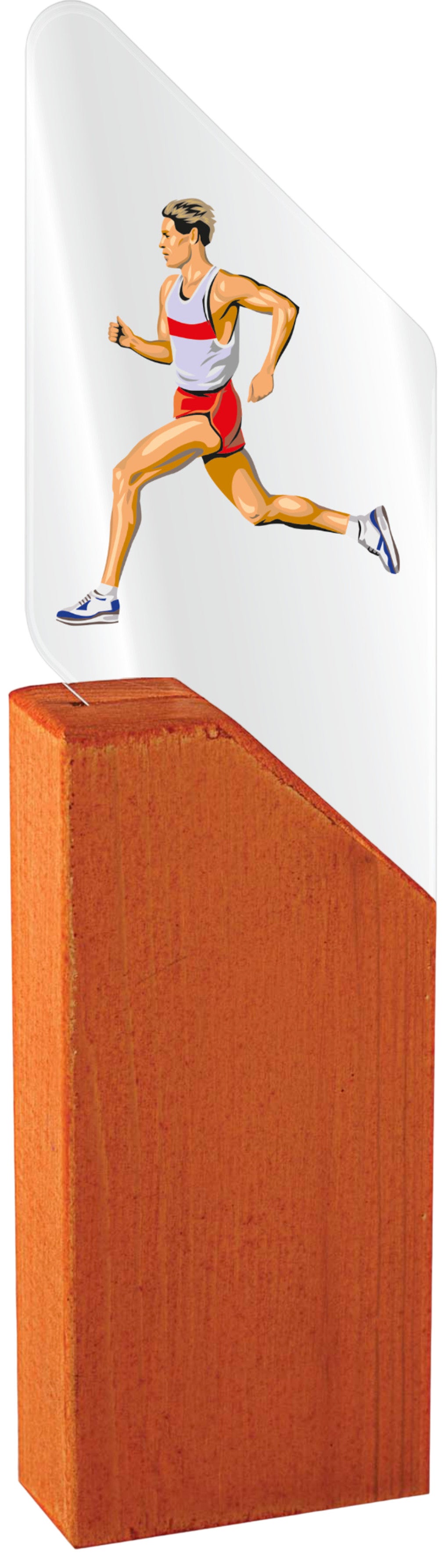 TROFEO ATLETISMO MASCULINO DE METACRILATO Y MADERA