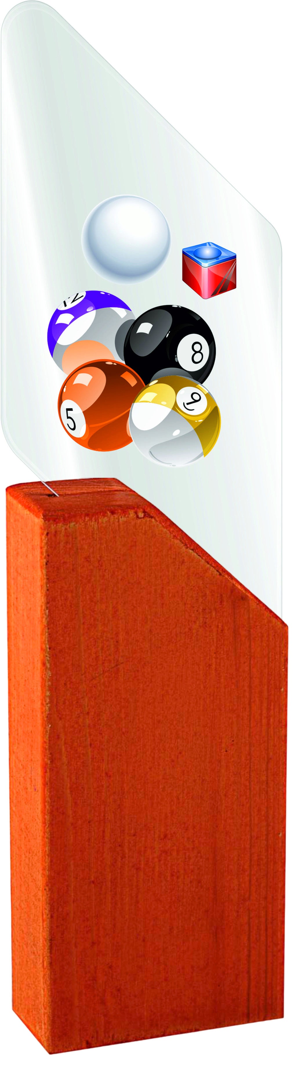 TROFEO BILLAR DE METACRILATO Y MADERA