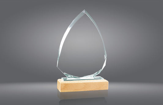 TROFEO CRISTAL CON PEANA DE MADERA