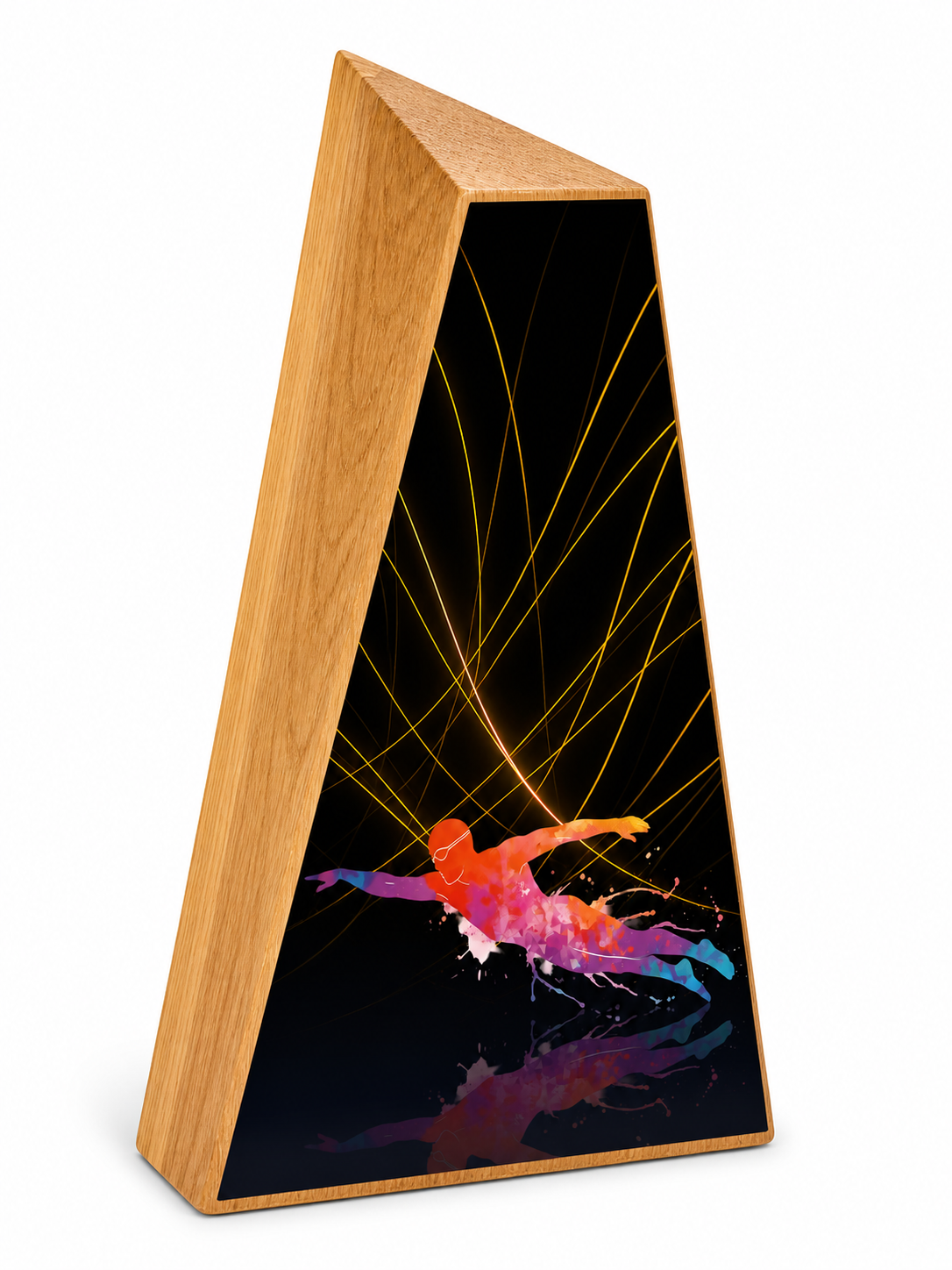 TROFEO NATACIÓN MASCULINA DE MADERA DE TECA