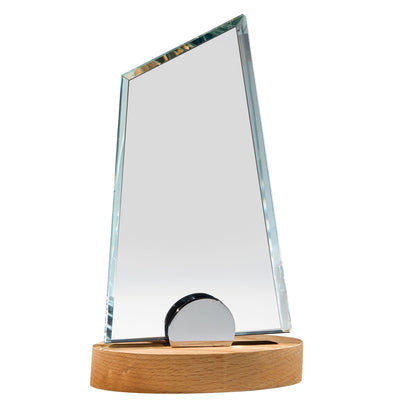 TROFEO CRISTAL CON PEANA DE MADERA