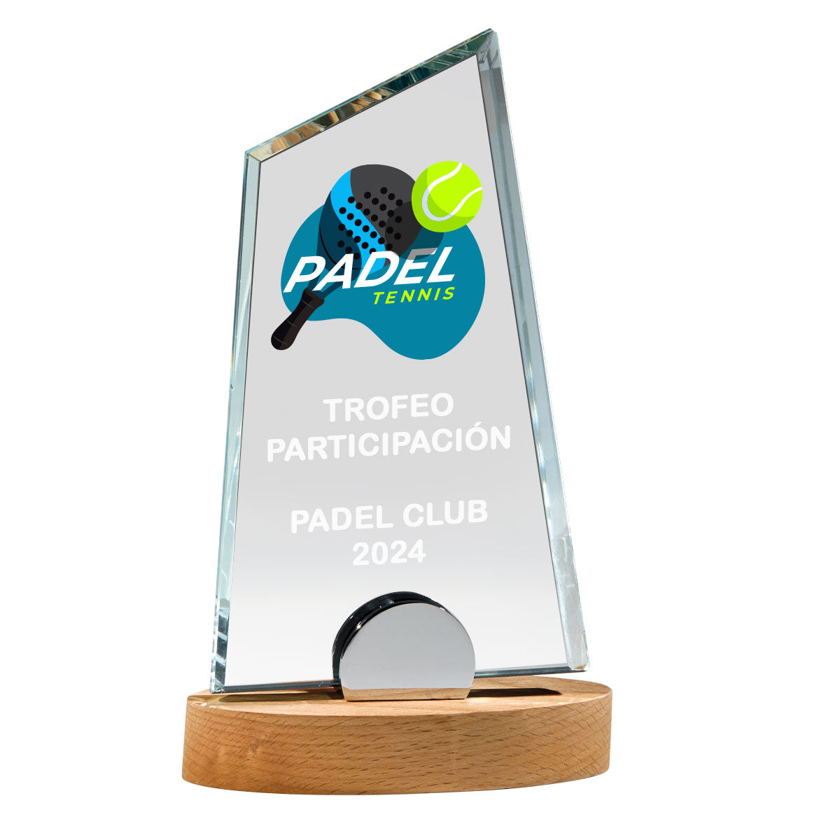 TROFEO CRISTAL CON PEANA DE MADERA