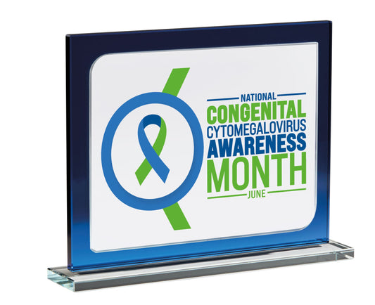 PLACA DE CRISTAL CON PERFIL AZUL