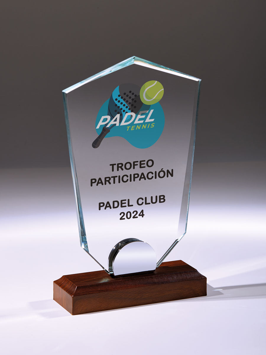 TROFEO CRISTAL CON PEANA DE MADERA