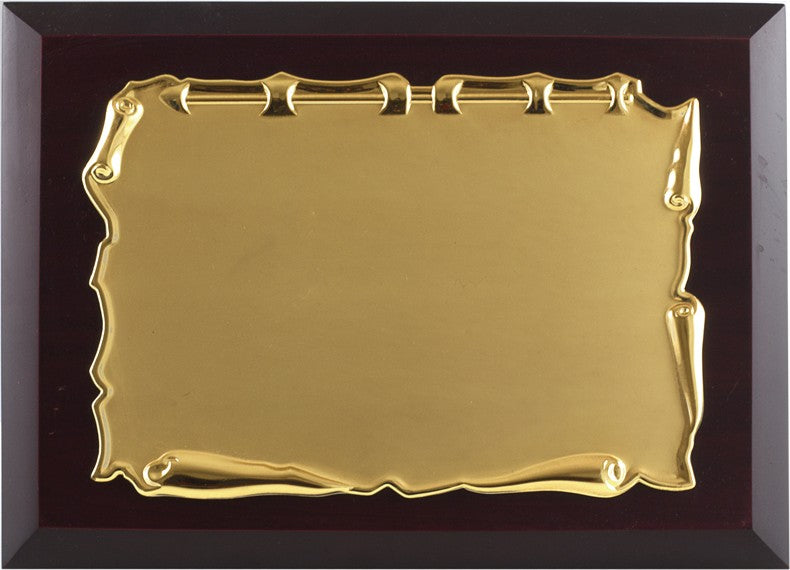 PLACA ALUMINIO ORO CON FORMA DE PERGAMINO