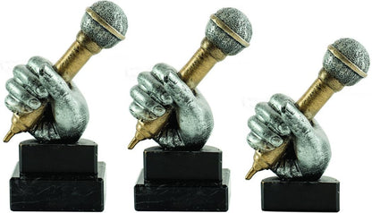 TROFEO MICROFONO Y MANO DE RESINA