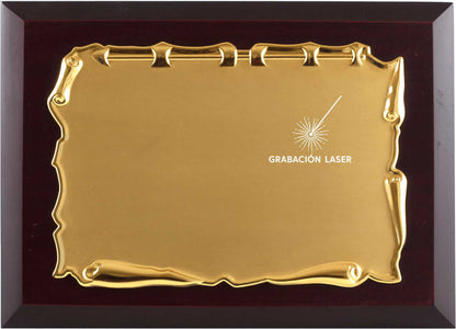 PLACA ALUMINIO ORO CON FORMA DE PERGAMINO
