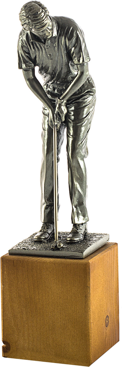 TROFEO FIGURA GOLF CON PEANA MADERA