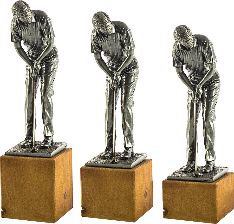 TROFEO FIGURA GOLF CON PEANA MADERA