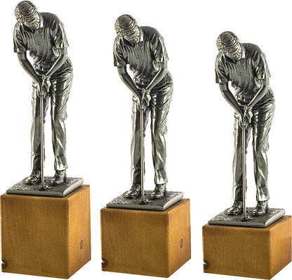 TROFEO FIGURA GOLF CON PEANA MADERA