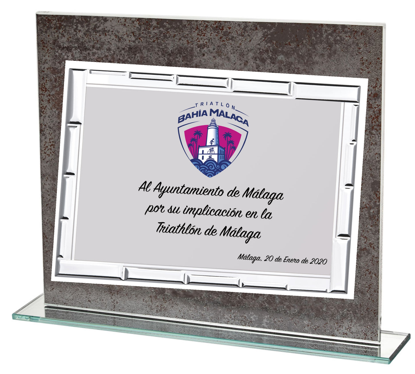 PLACA DE CRISTAL CON FONDO GRIS