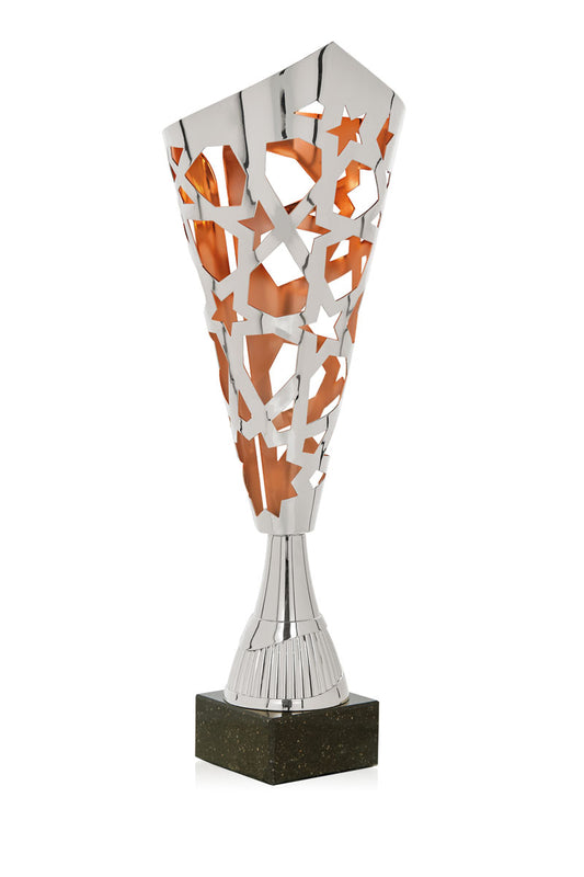 COPA DISEÑO PLATEADA CON FONDO NARANJA