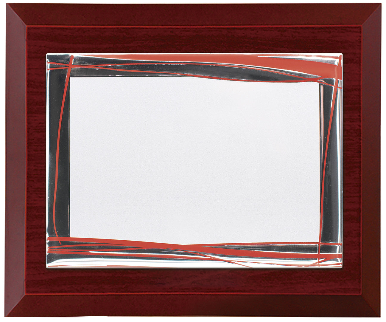 PLACA PLATEADA CON ADORNOS ROJOS Y ESTUCHE