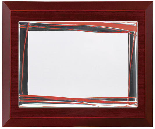 PLACA PLATEADA CON ADORNOS ROJOS Y ESTUCHE