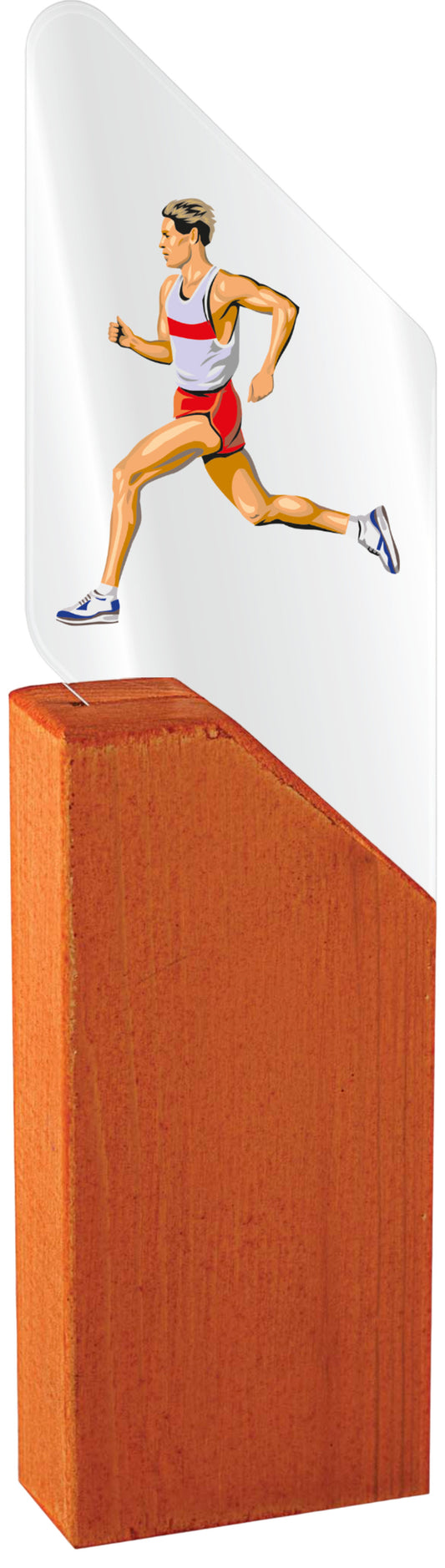 TROFEO ATLETISMO MASCULINO  DE METACRILATO Y MADERA