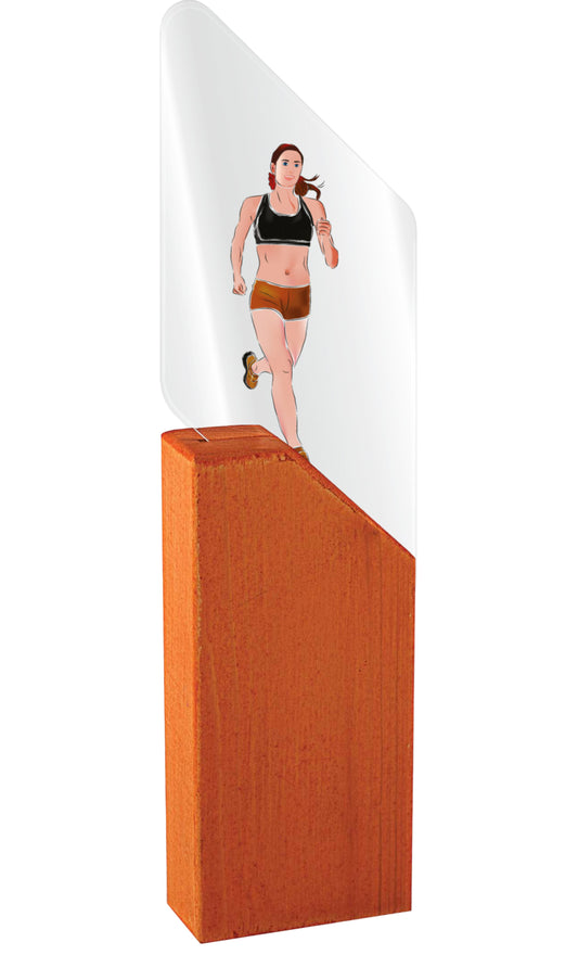 TROFEO ATLETISMO FEMENINO DE METACRILATO Y MADERA