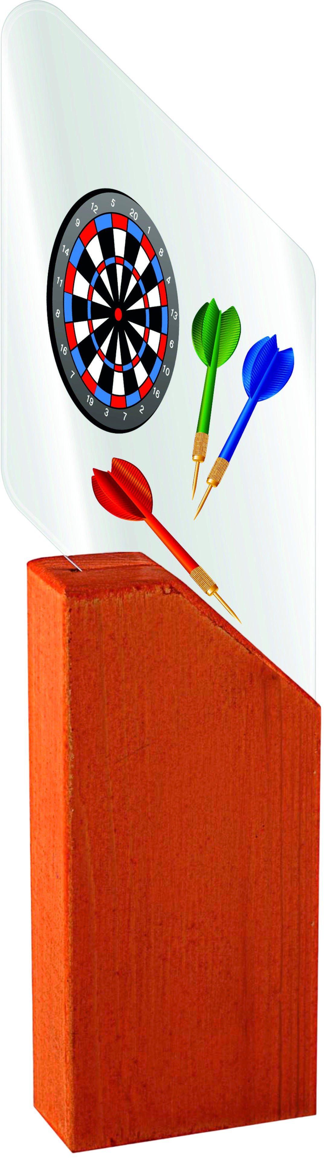 TROFEO DARDOS DE METACRILATO Y MADERA