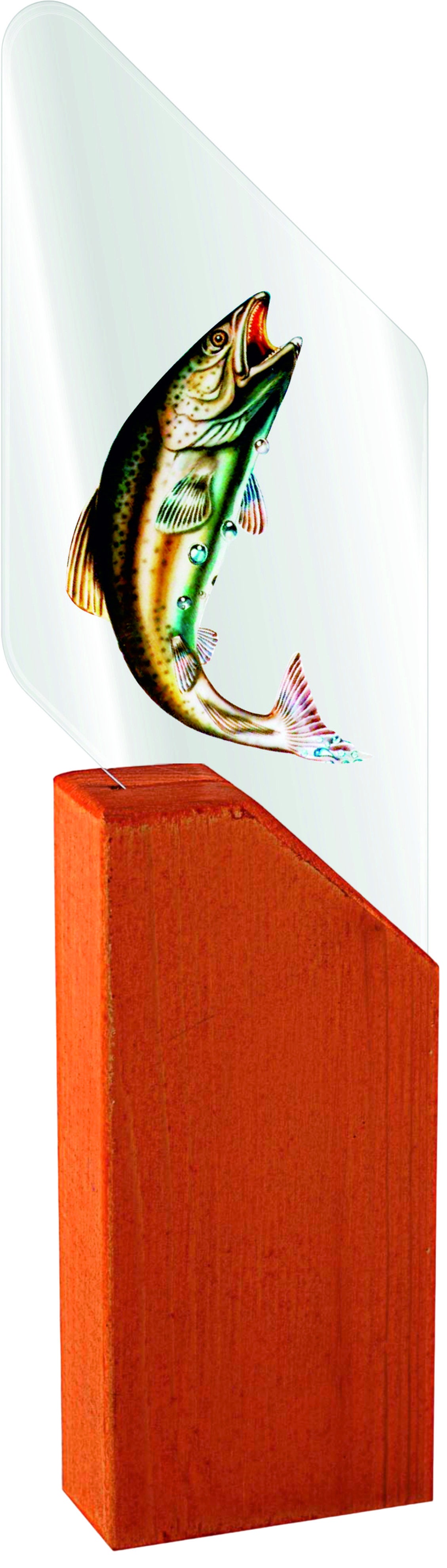 TROFEO PESCA DE METACRILATO Y MADERA