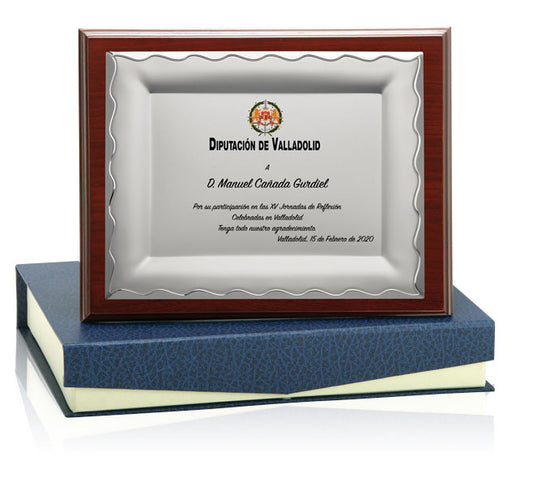 PLACA ALUMINIO DORADA DE MADERA CON ESTUCHE UV