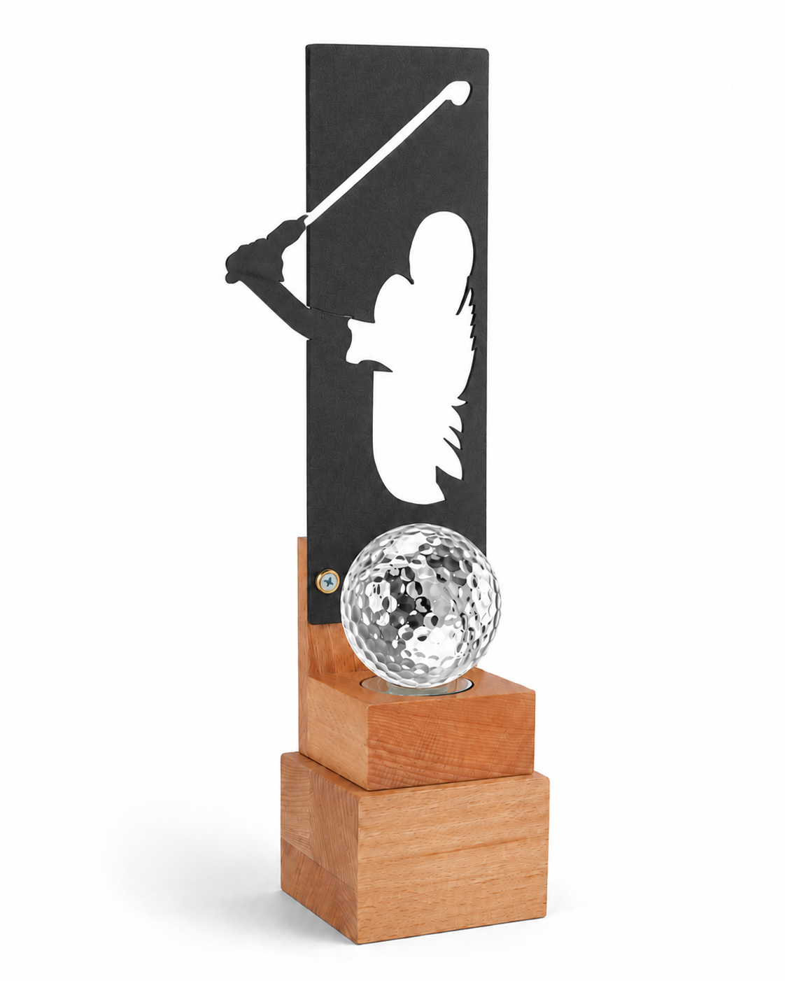 TROFEO DE MADERA Y CRISTAL DE GOLF