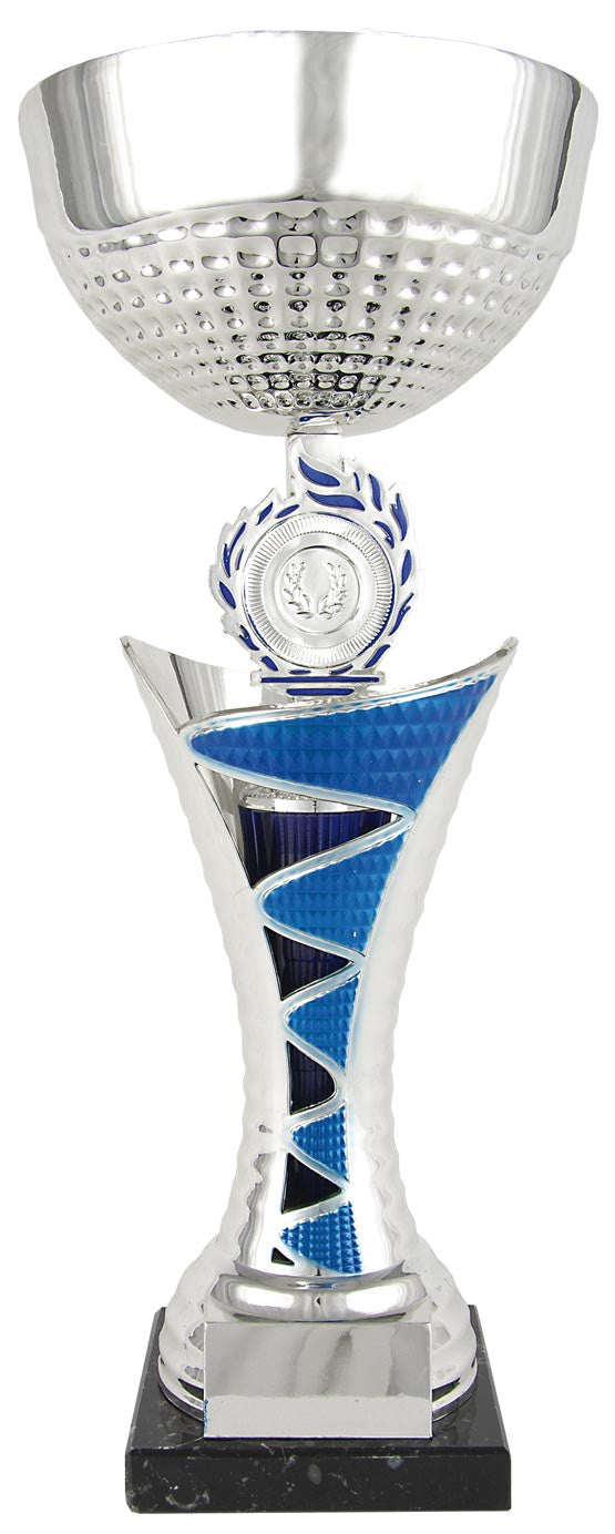 COPA PLATEADA Y AZUL CON PEANA DE MÁRMOL