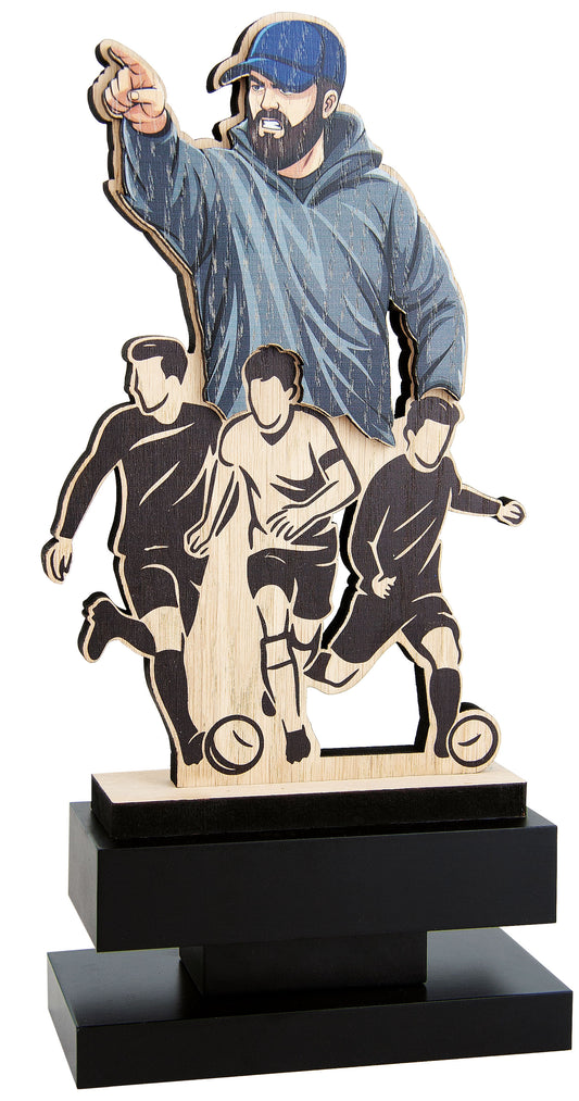 TROFEO ENTRENADOR DE MADERA A COLOR