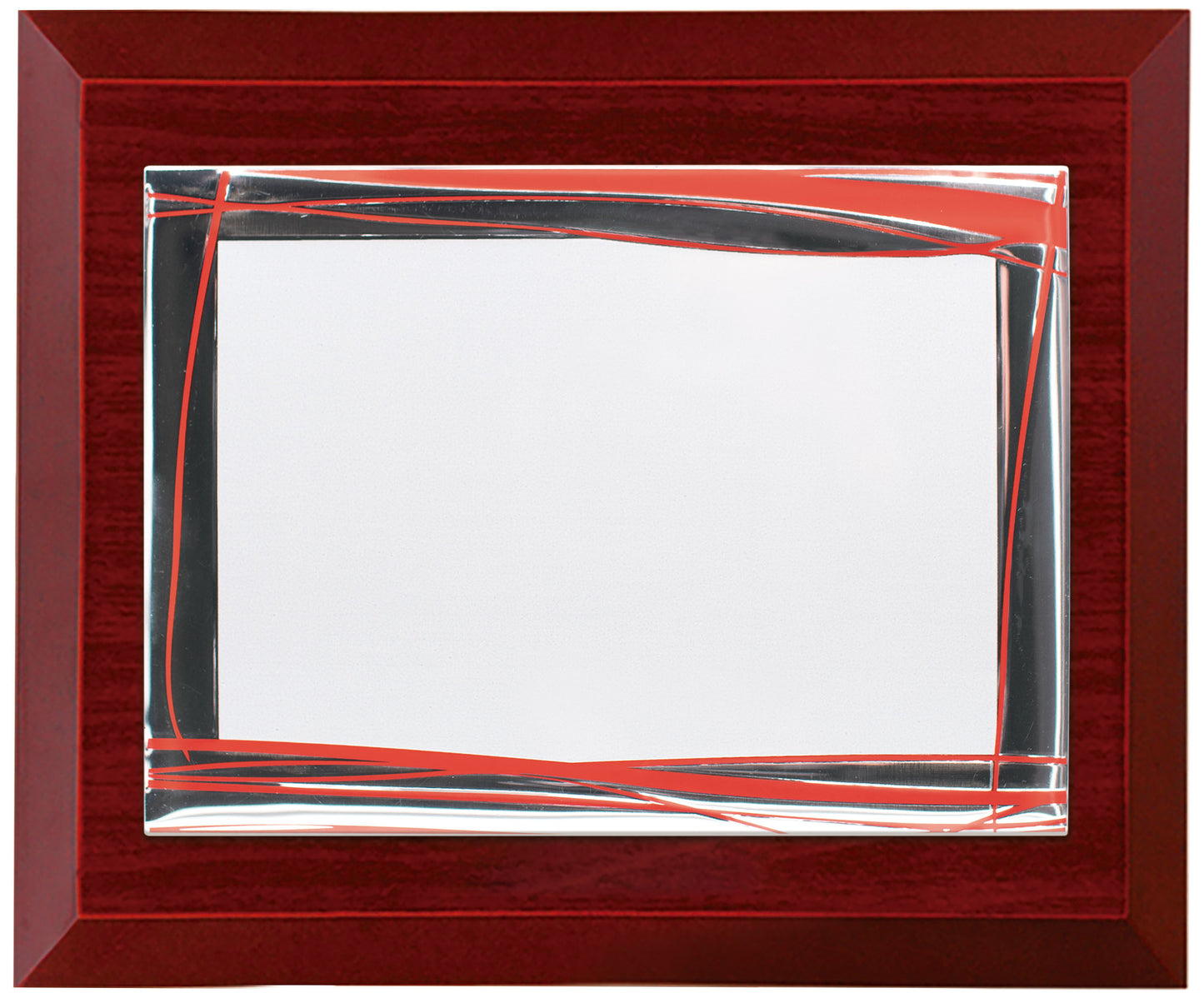 PLACA PLATEADA CON ADORNOS ROJOS
