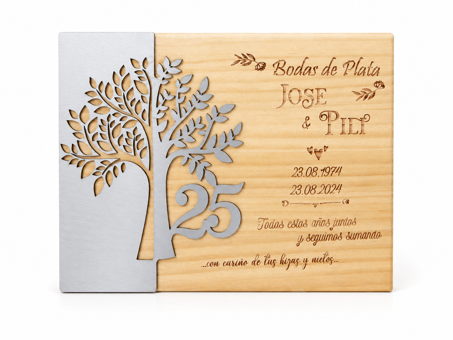 PLACA DE MADERA Y METAL ANIVERSARIO