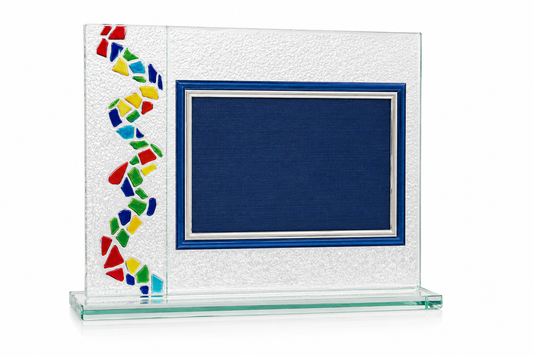 PLACA DE METAL A COLOR CON BASE DE CRISTAL