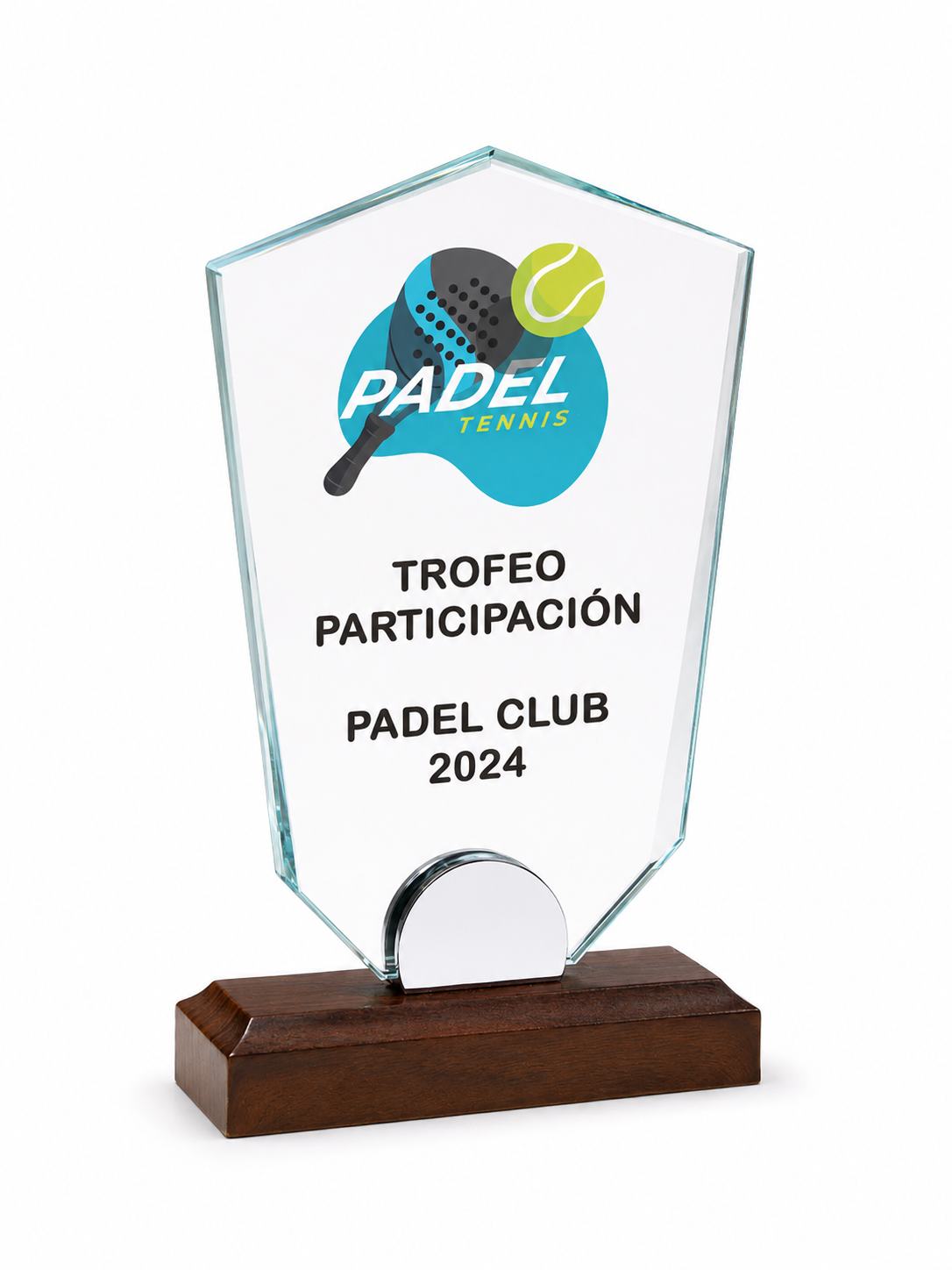 TROFEO CRISTAL CON PEANA DE MADERA