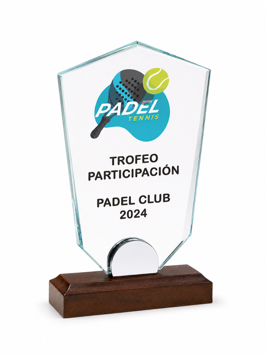 TROFEO CRISTAL CON PEANA DE MADERA