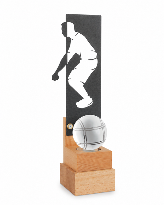 TROFEO DE MADERA Y CRISTAL DE PETANCA
