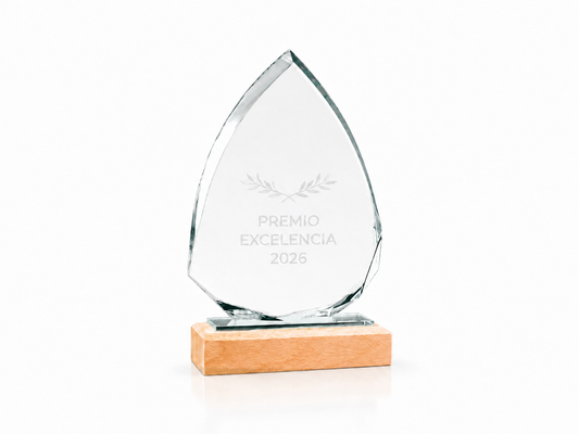 TROFEO CRISTAL CON PEANA DE MADERA