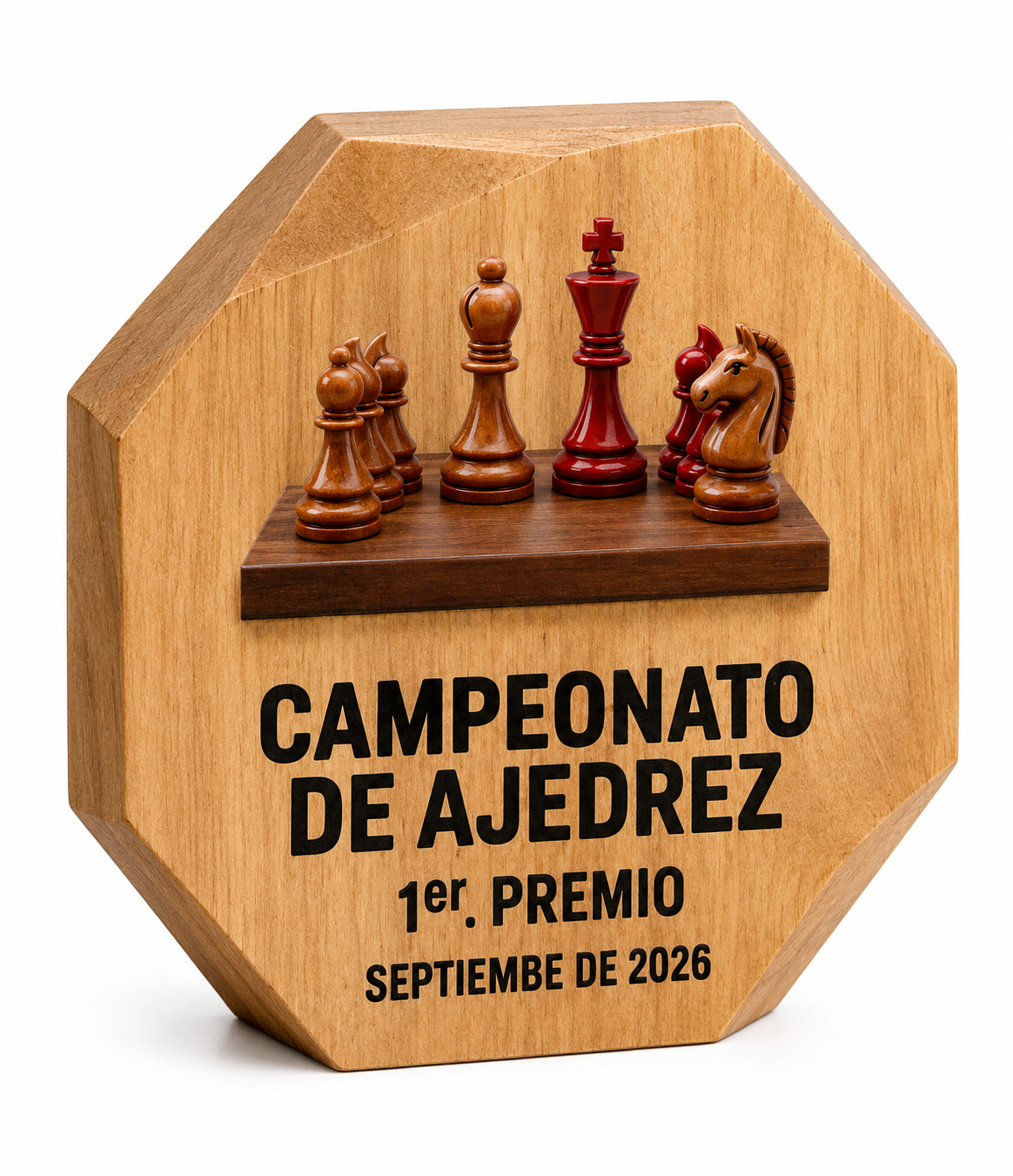 TROFEO MADERA DE TECA BLANCA OCTAGONAL