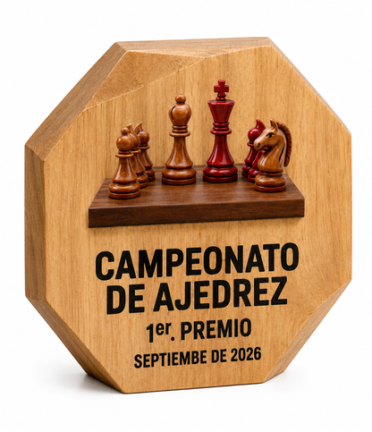 TROFEO MADERA DE TECA BLANCA OCTAGONAL