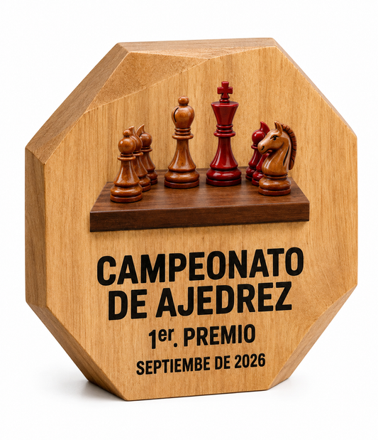 TROFEO MADERA DE TECA BLANCA OCTAGONAL