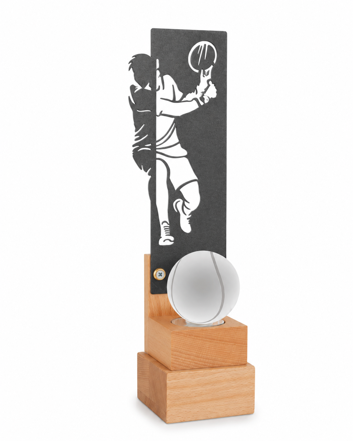 TROFEO DE MADERA Y CRISTAL DE TENIS
