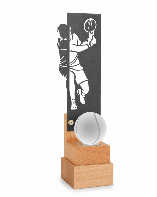 TROFEO DE MADERA Y CRISTAL DE TENIS