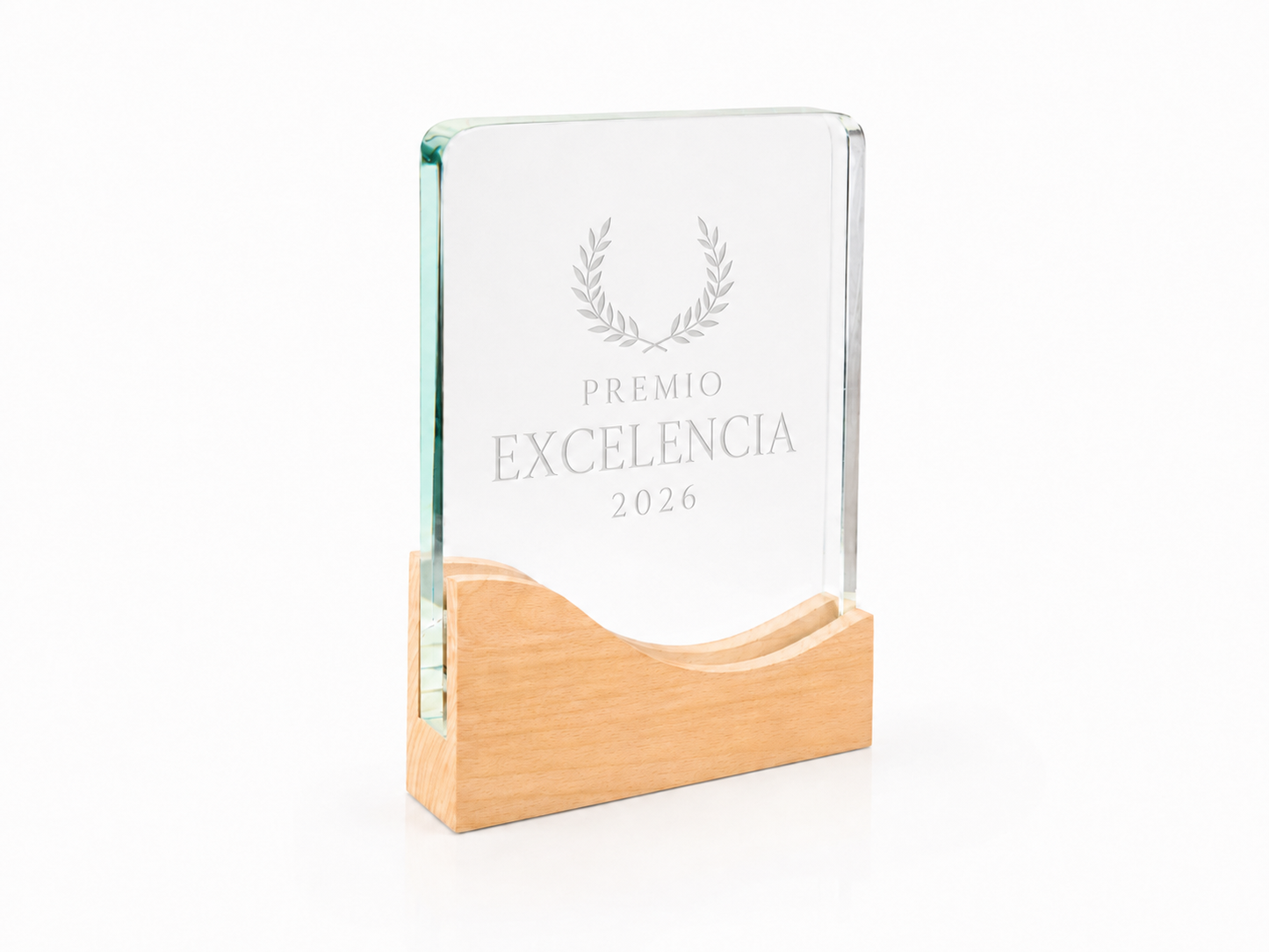 TROFEO CRISTAL RECTANGULAR CON PEANA DE MADERA